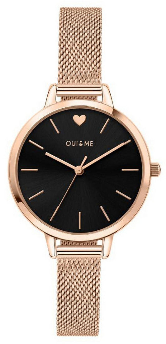 Oui & Me Petite Amourette Black Dial Rose Gold Tone. A brand-new Oui & Me Amourette watch featuring a Black dial and a Stainless steel strap. Front view.