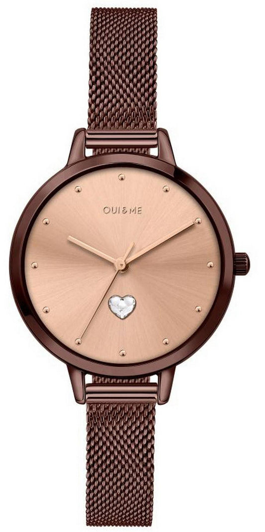 Oui & Me Petite Amourette Rose Gold Sunray Dial Stainless. A brand-new Oui & Me Amourette watch featuring a Rose Gold dial and a Stainless steel strap. Front view.