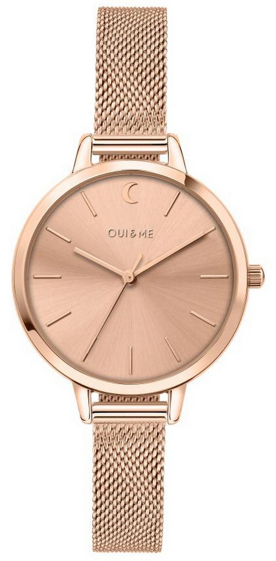 Oui & Me Petite Amourette Rose Gold Tone Stainless Steel. A brand-new Oui & Me Amourette watch featuring a Stainless steel strap. Side view.