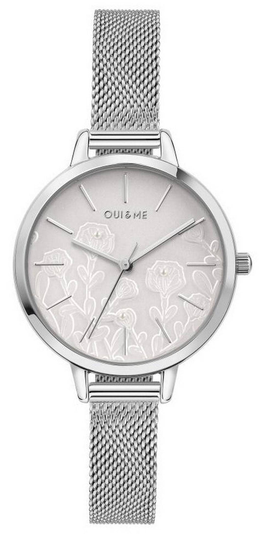 Oui & Me Petite Fleurette Silver Dial Stainless Steel. A brand-new Oui & Me Fleurette watch featuring a Silver dial and a Stainless steel strap. Angled view.