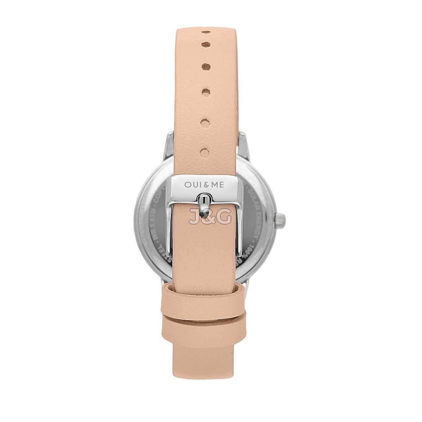 Oui & Me Fleurette Quartz movement Silver Leather Female ME010372-. A brand-new Oui & Me Fleurette watch featuring a Silver dial and a Leather strap. Side view. - view 3
