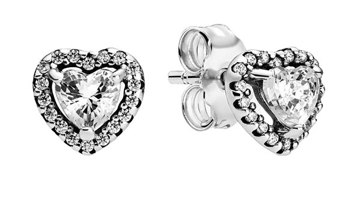 Pandora Elevated Heart Stud Earrings 298427C01 For Women. A brand-new PANDORA watch. Angled view.