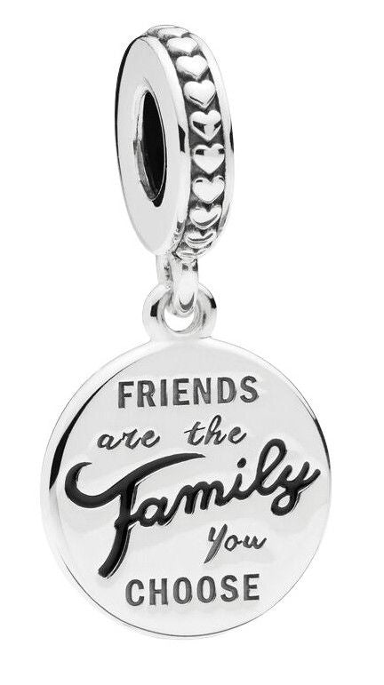 Pandora Friends Are Family Dangle Charm With Black Enamel. A brand-new PANDORA watch. Angled view.