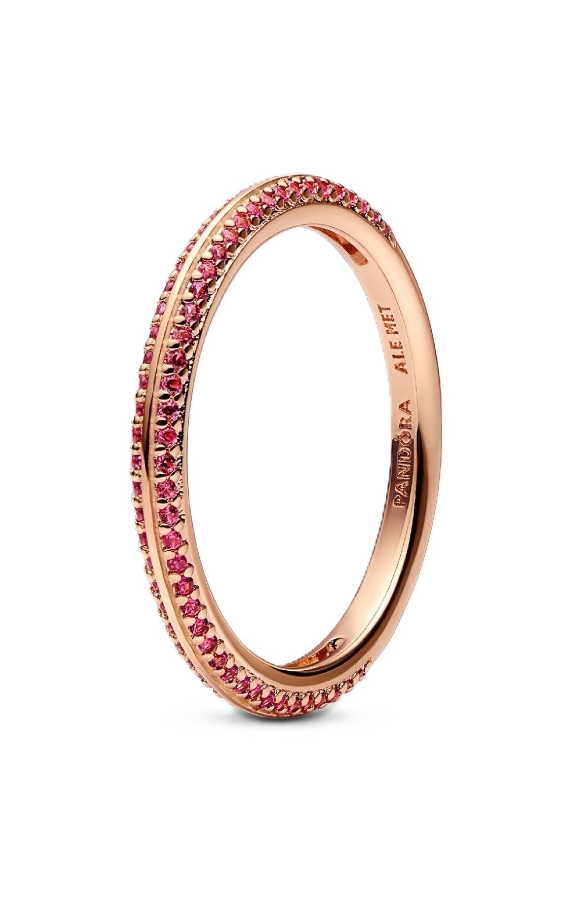 Pandora Me Red Pave Ring With 14K Rose Gold Plated For Women. A brand-new PANDORA watch. Angled view.