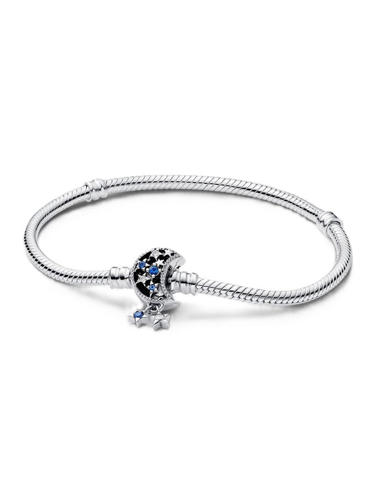 Pandora Moments Sparkling Moon Bracelet With Blue And White. A brand-new PANDORA watch. Side view.