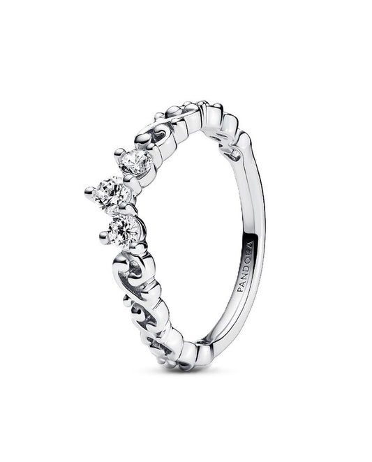 Pandora Regal Swirl Tiara Ring With Clear Cubic Zirconia. A brand-new PANDORA watch. Angled view.