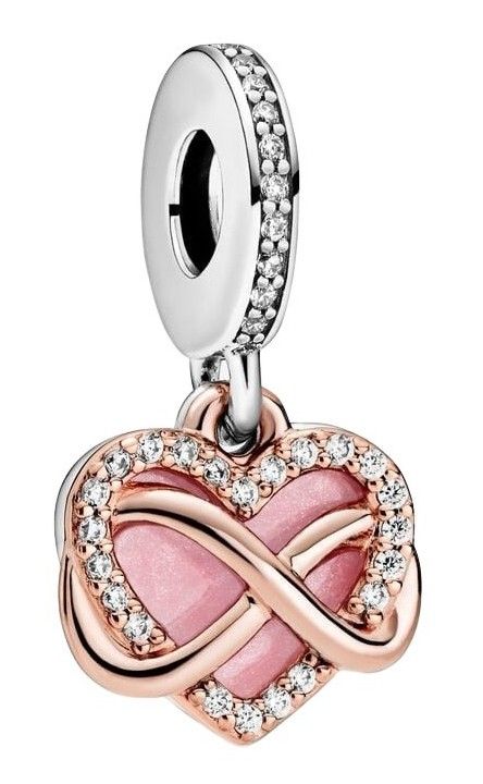 Pandora Sparkling Infinity Heart Dangle Charm With Clear. A brand-new PANDORA watch. Front view.