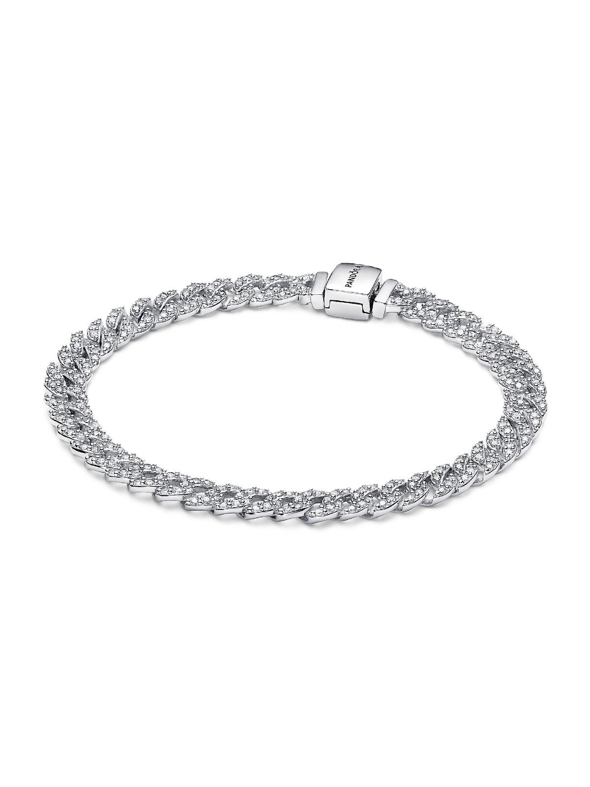 Pandora Timeless Pave Cuban Chain Bracelet With Clear Cubic. A brand-new PANDORA watch. Side view.