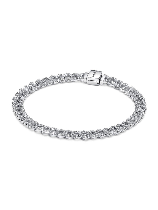 Pandora Timeless Pave Cuban Chain Bracelet With Clear Cubic. A brand-new PANDORA watch. Side view.