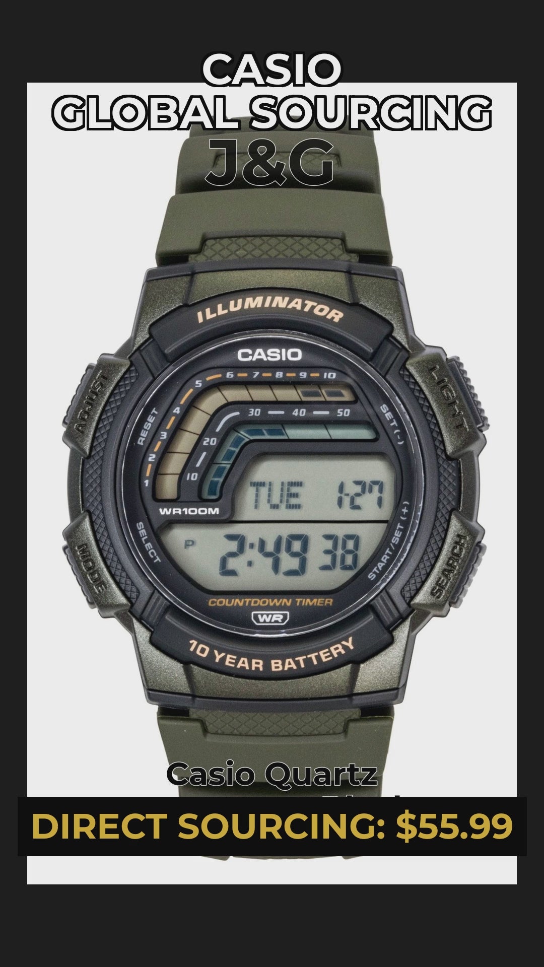 Casio Quartz movement Black Male WS-1800-3AV - Viral Reel