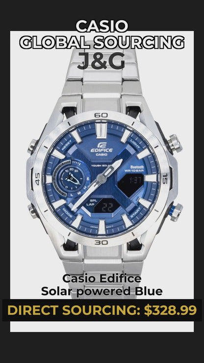 Casio Edifice Solar powered Blue Stainless steel Male ECB-2300D-2A - Viral Reel