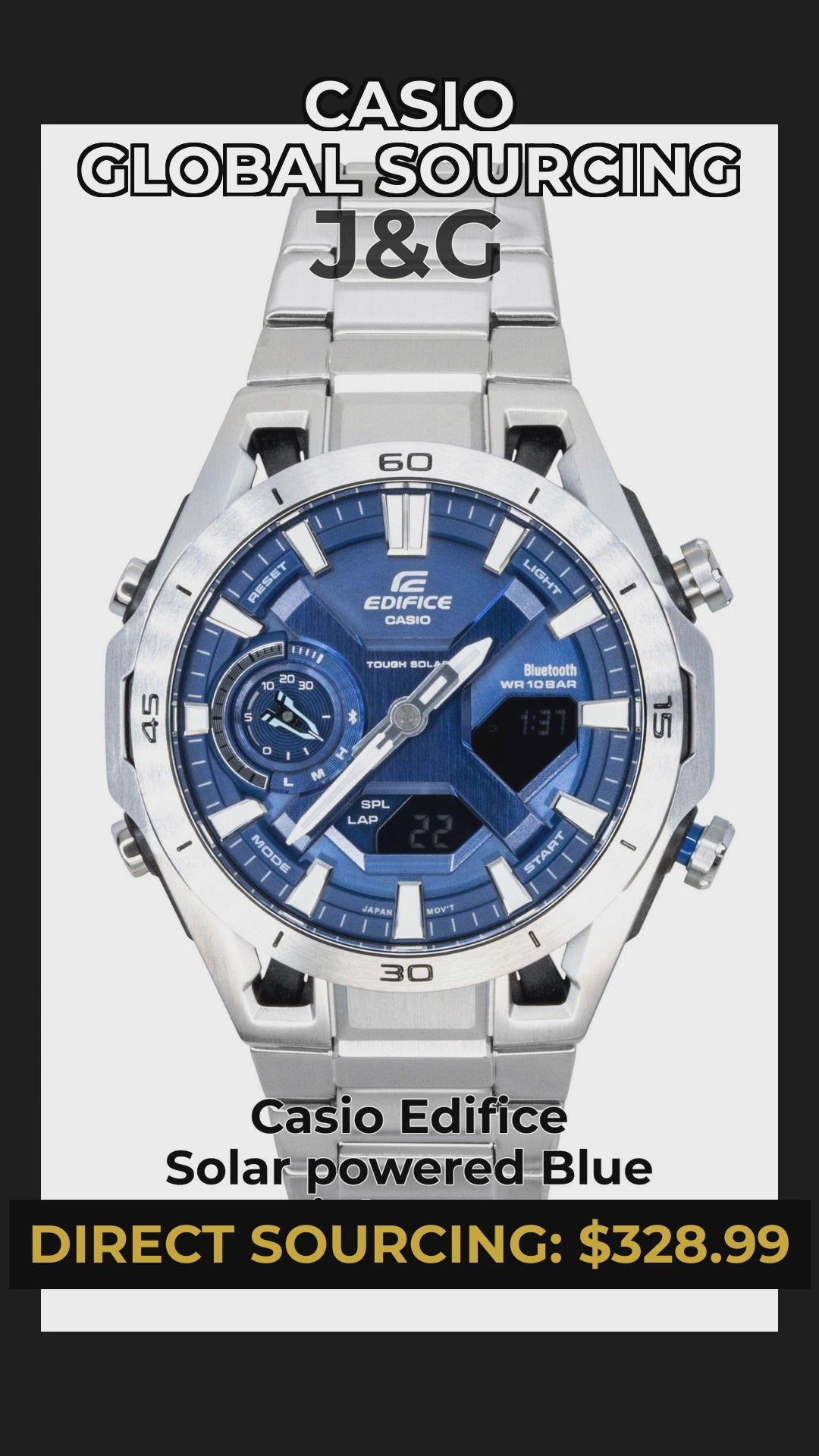 Casio Edifice Solar powered Blue Stainless steel Male ECB-2300D-2A - Viral Reel