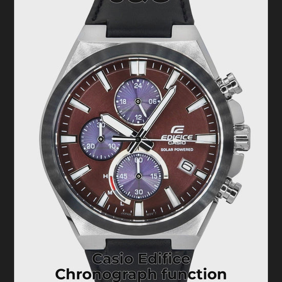 Casio Edifice Chronograph function Burgundy Leather Male EQS-950BL-5A - Viral Reel