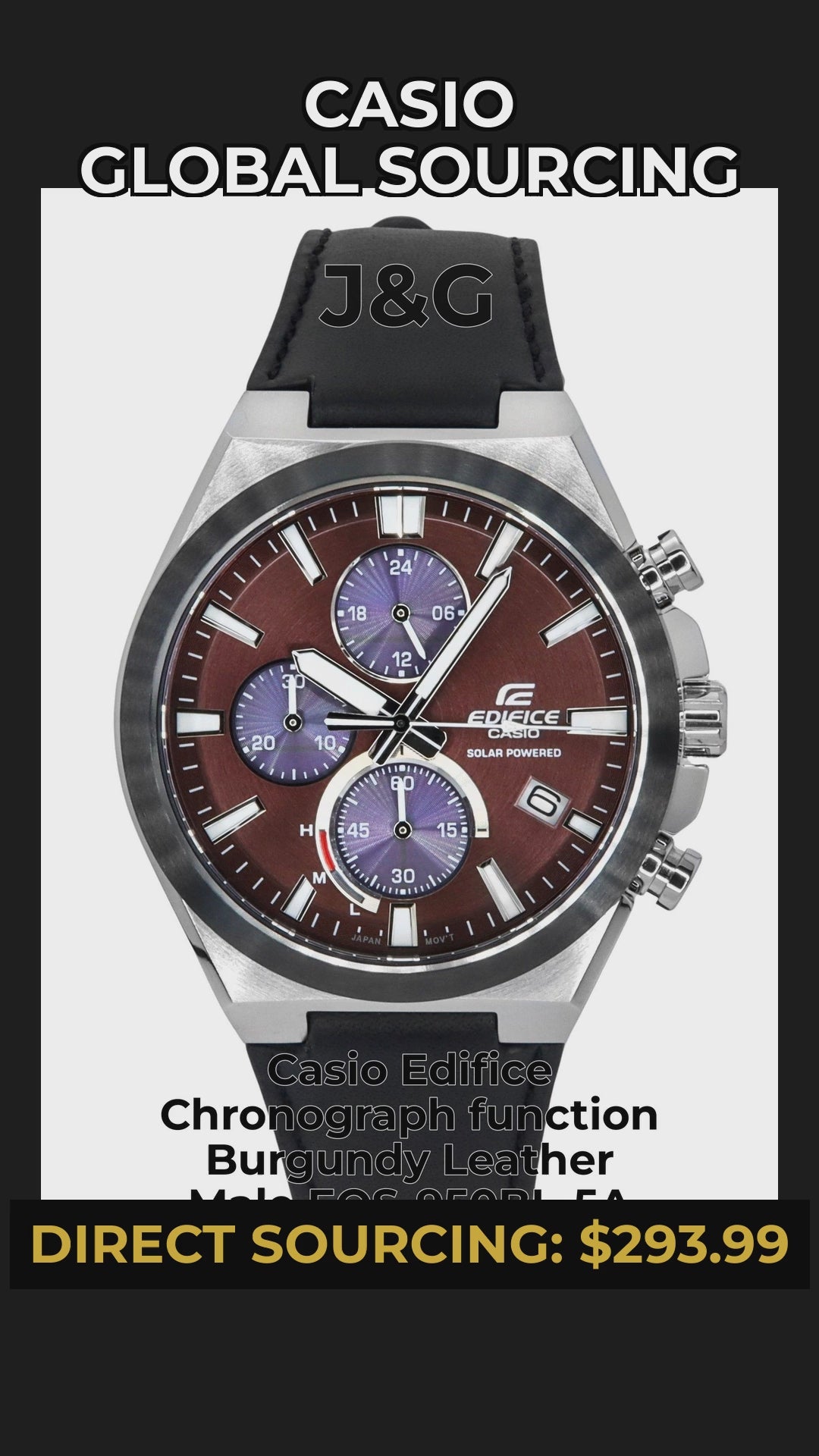 Casio Edifice Chronograph function Burgundy Leather Male EQS-950BL-5A - Viral Reel