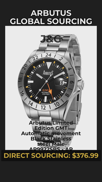 Arbutus Limited Edition GMT Automatic movement Black Stainless steel Male AR9922SBS.-.AR - Viral Reel