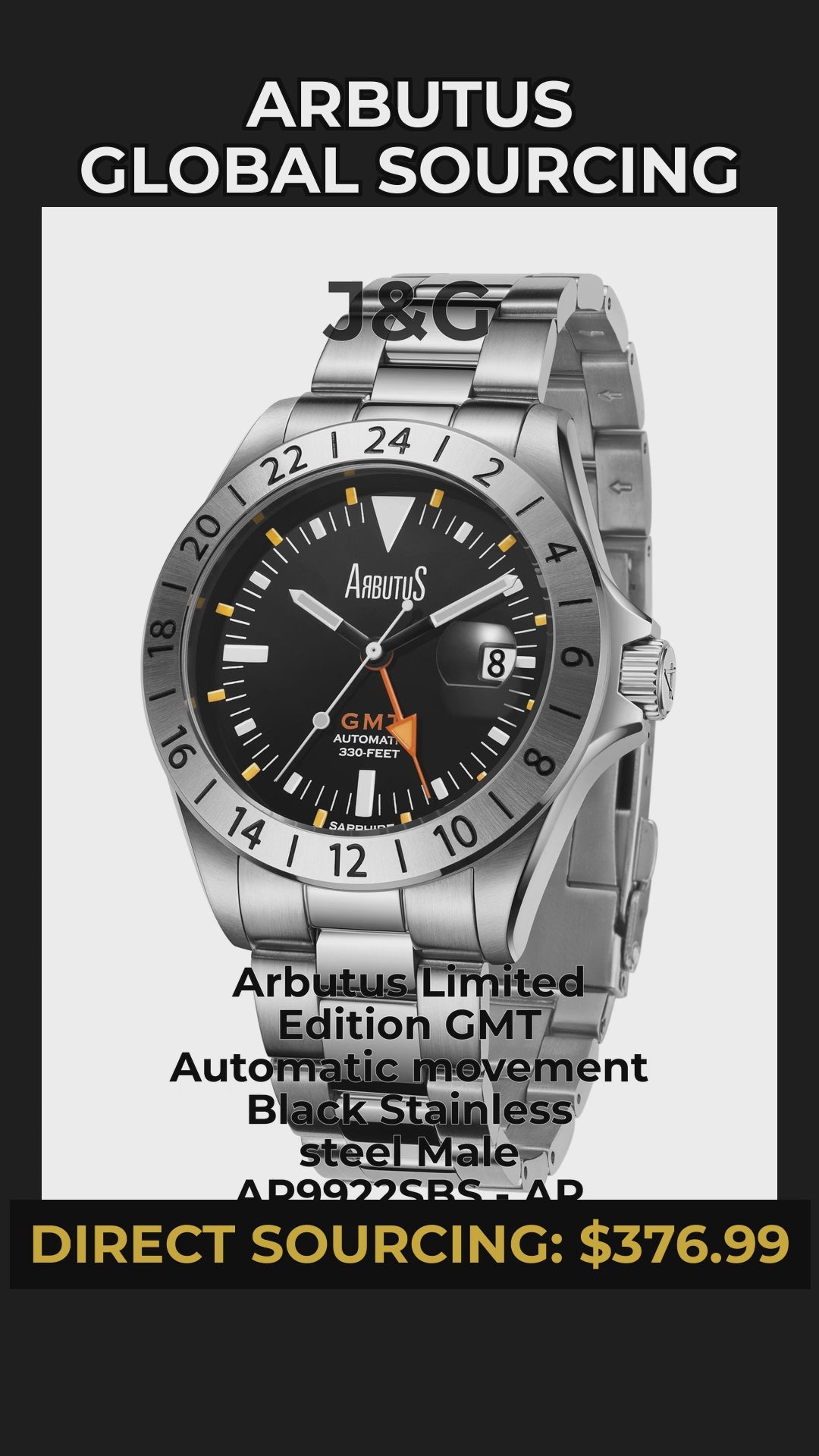 Arbutus Limited Edition GMT Automatic movement Black Stainless steel Male AR9922SBS.-.AR - Viral Reel
