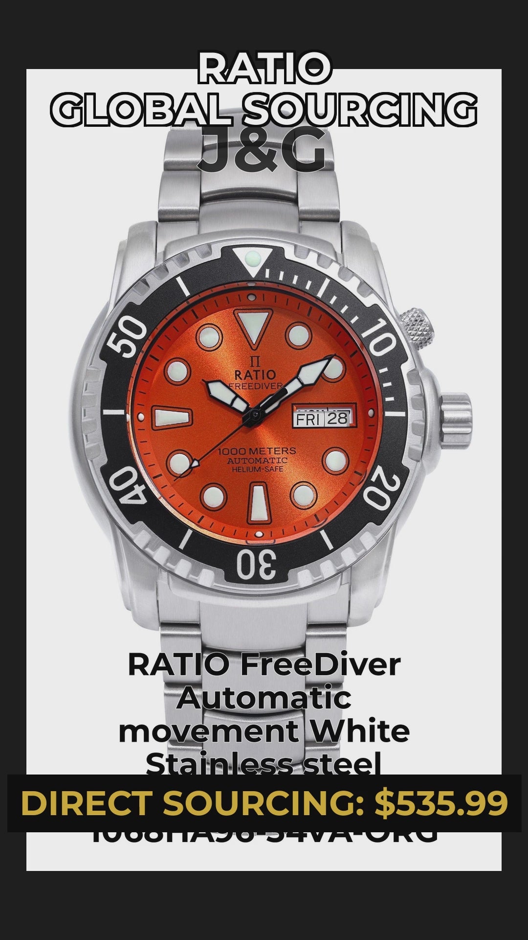 RATIO FreeDiver Automatic movement White Stainless steel Male 1068HA96-34VA-ORG - Viral Reel