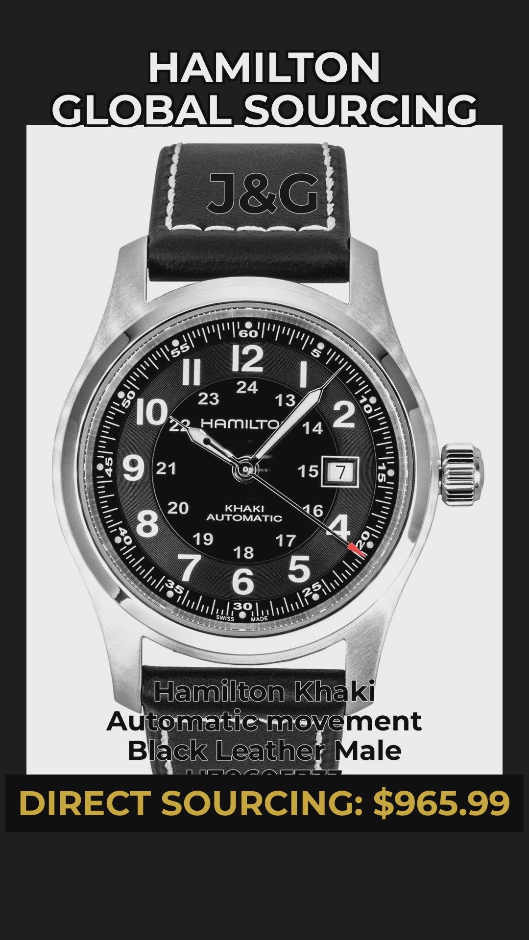 Hamilton Khaki Automatic movement Black Leather Male H70605733 - Viral Reel