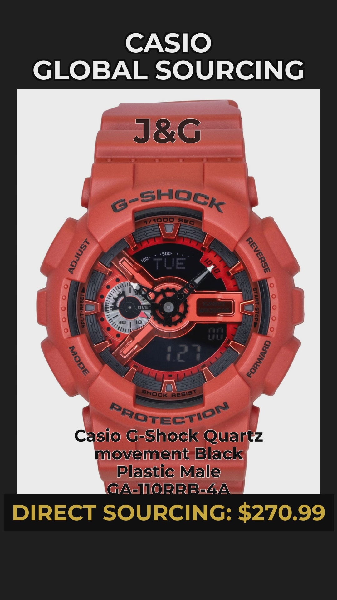 Casio G-Shock Quartz movement Black Plastic Male GA-110RRB-4A - Viral Reel