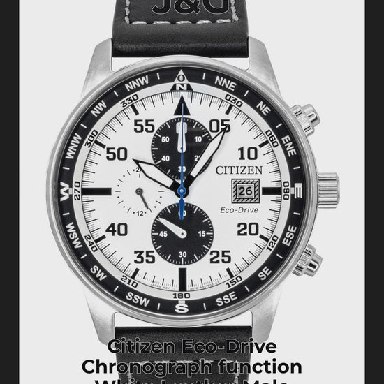 Citizen Eco-Drive Chronograph function White Leather Male CA0880-07A - Viral Reel