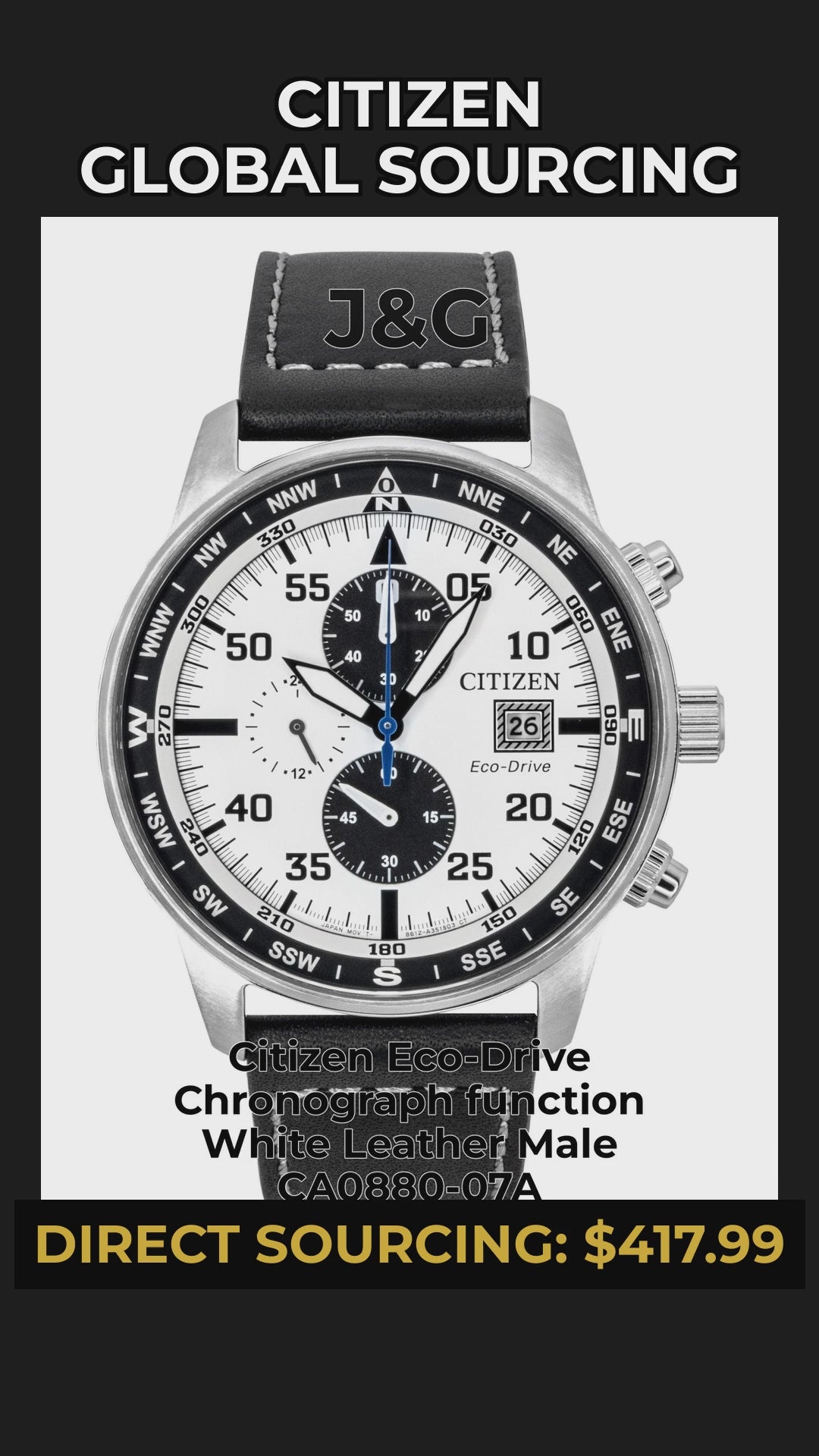 Citizen Eco-Drive Chronograph function White Leather Male CA0880-07A - Viral Reel