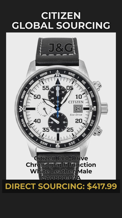 Citizen Eco-Drive Chronograph function White Leather Male CA0880-07A - Viral Reel
