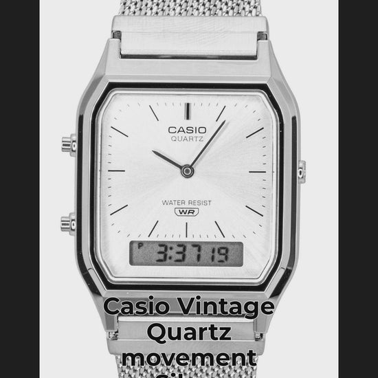 Casio Vintage Quartz movement Silver Stainless steel Male AQ-230EM-7A - Viral Reel