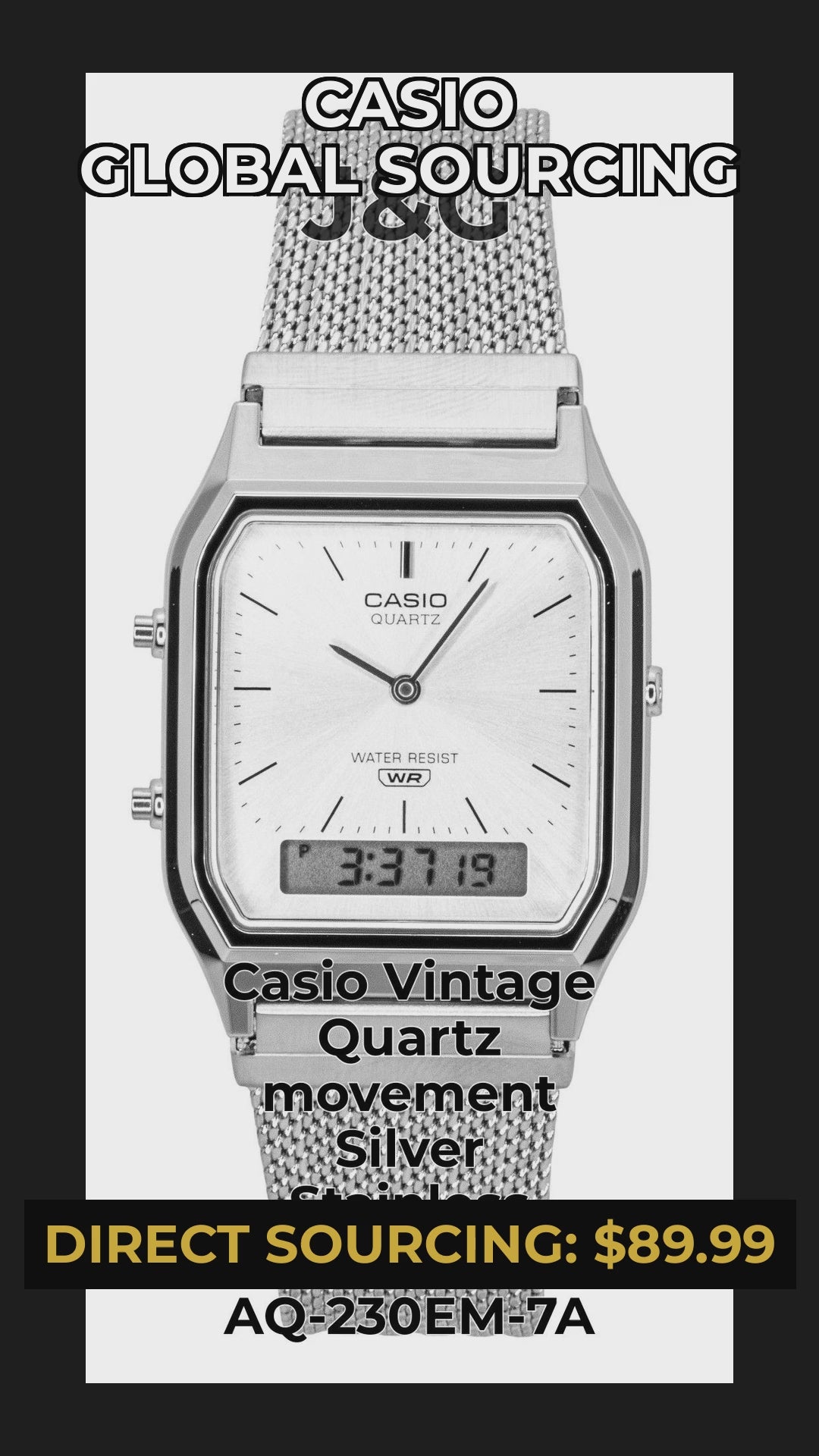 Casio Vintage Quartz movement Silver Stainless steel Male AQ-230EM-7A - Viral Reel