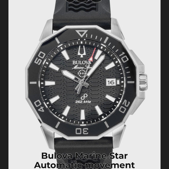 Bulova Marine Star Automatic movement Black Silicone Male 96B432 - Viral Reel