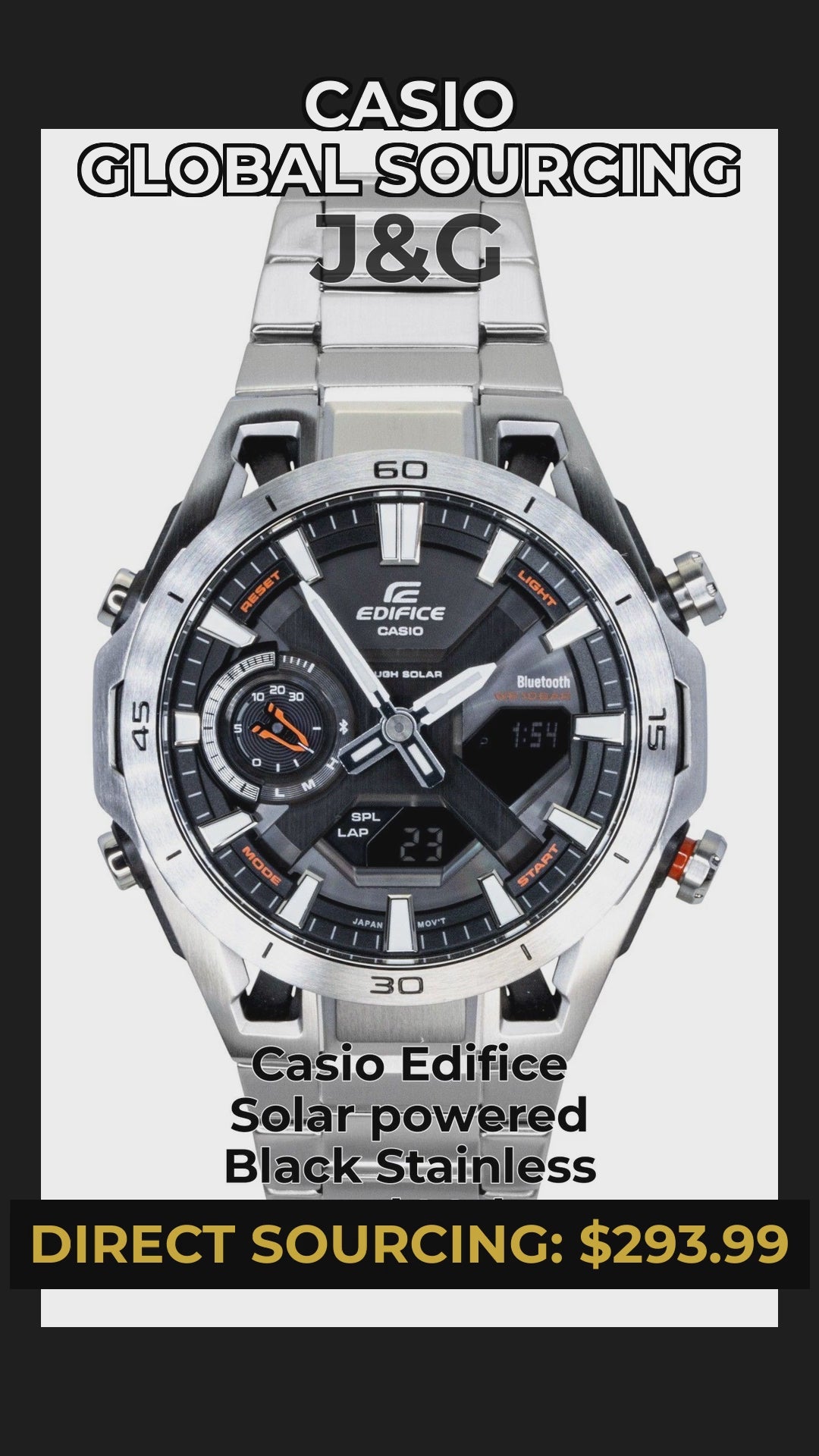 Casio Edifice Solar powered Black Stainless steel Male ECB-2300D-1A - Viral Reel