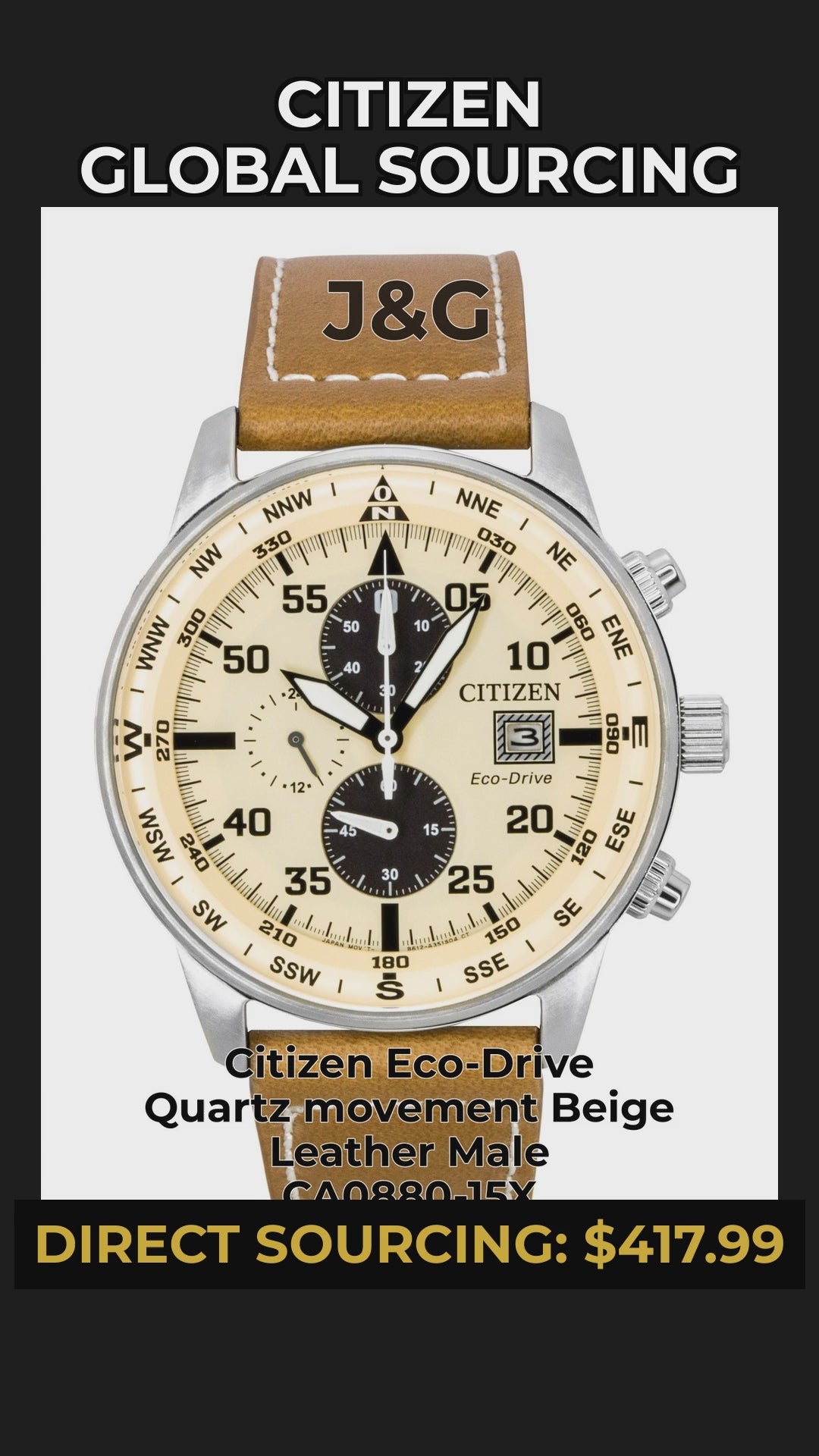 Citizen Eco-Drive Quartz movement Beige Leather Male CA0880-15X - Viral Reel