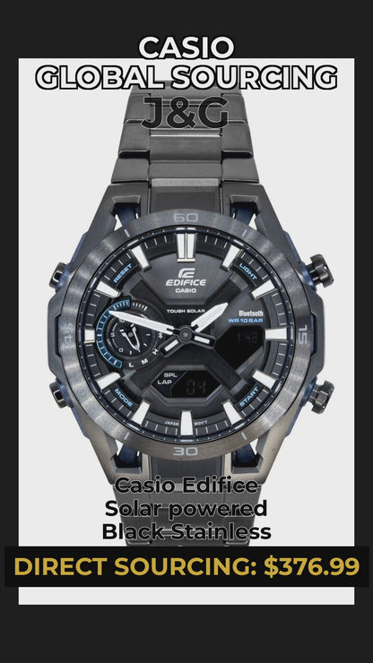 Casio Edifice Solar powered Black Stainless steel Male ECB-2300DC-1A - Viral Reel