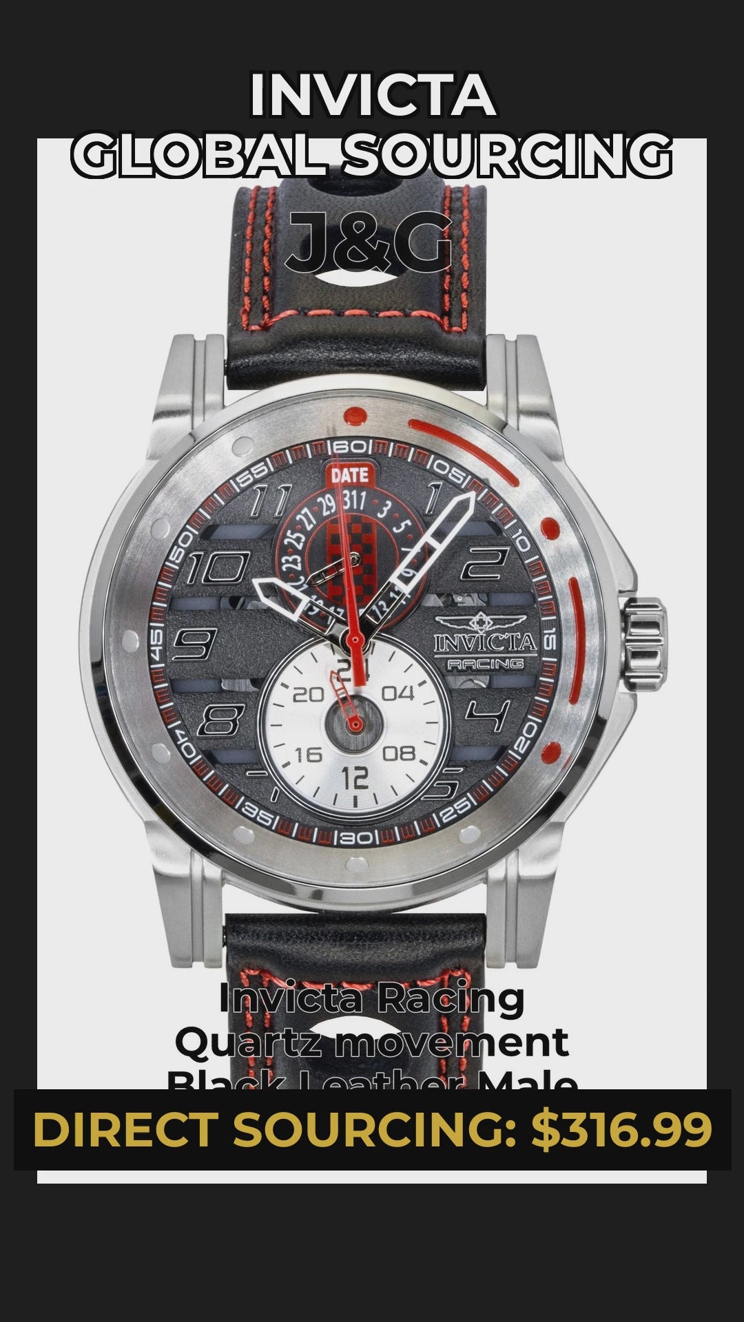Invicta Racing Quartz movement Black Leather Male INV47533 - Viral Reel