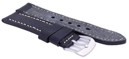 Ratio Black Leather Watch Strap 22mm Stainless Steel. A brand-new RATIO watch featuring a Leather strap. Side view.