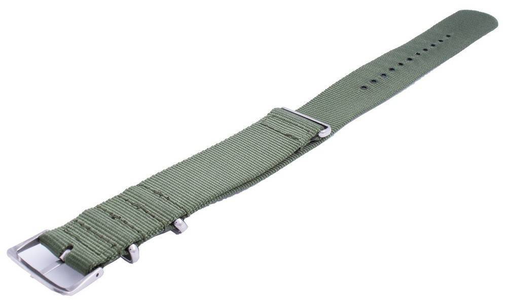 Ratio Green Nylon Watch Strap 22mm Stainless Steel. A brand-new RATIO watch featuring a Nylon strap. Angled view.