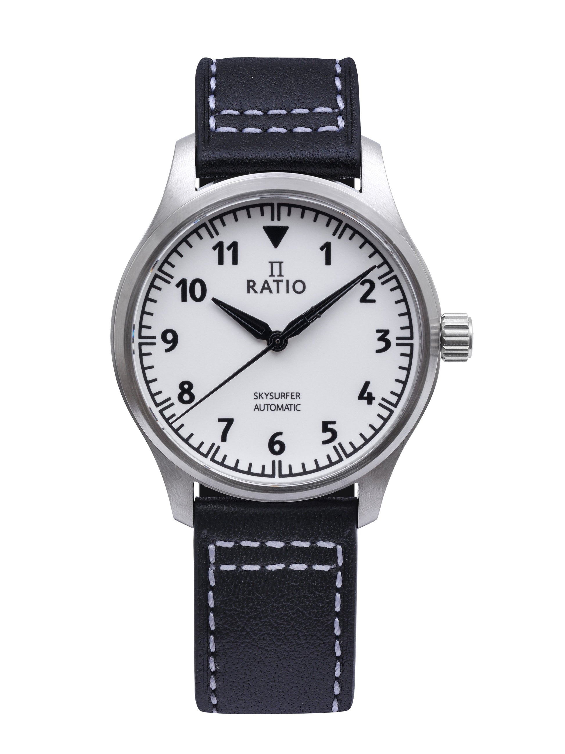 Ratio Skysurfer Pilot Full Luminous Dial Leather Automatic. A brand-new RATIO Skysurfer watch featuring a Leather strap. Angled view.