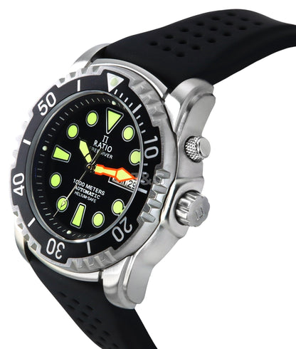 RATIO FreeDiver Automatic movement Black Male 1068HA90-34VA-BLK-V02. A brand-new RATIO FreeDiver watch featuring a Black dial. Angled view. - view 3