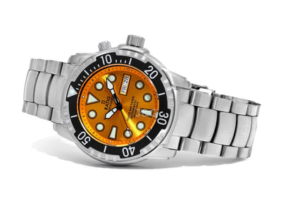 RATIO FreeDiver Automatic movement Black Stainless steel Male 1068HA96-34VA-YLW. A brand-new RATIO FreeDiver watch featuring a Black dial and a Stainless steel strap. Angled view. - view 4