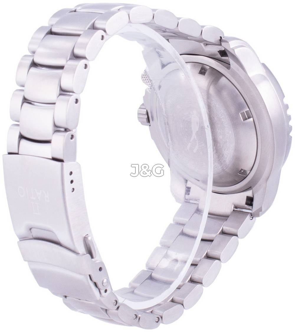 RATIO FreeDiver Automatic movement Black Stainless steel Male 1068HA96-34VA-YLW. A brand-new RATIO FreeDiver watch featuring a Black dial and a Stainless steel strap. Angled view. - view 5