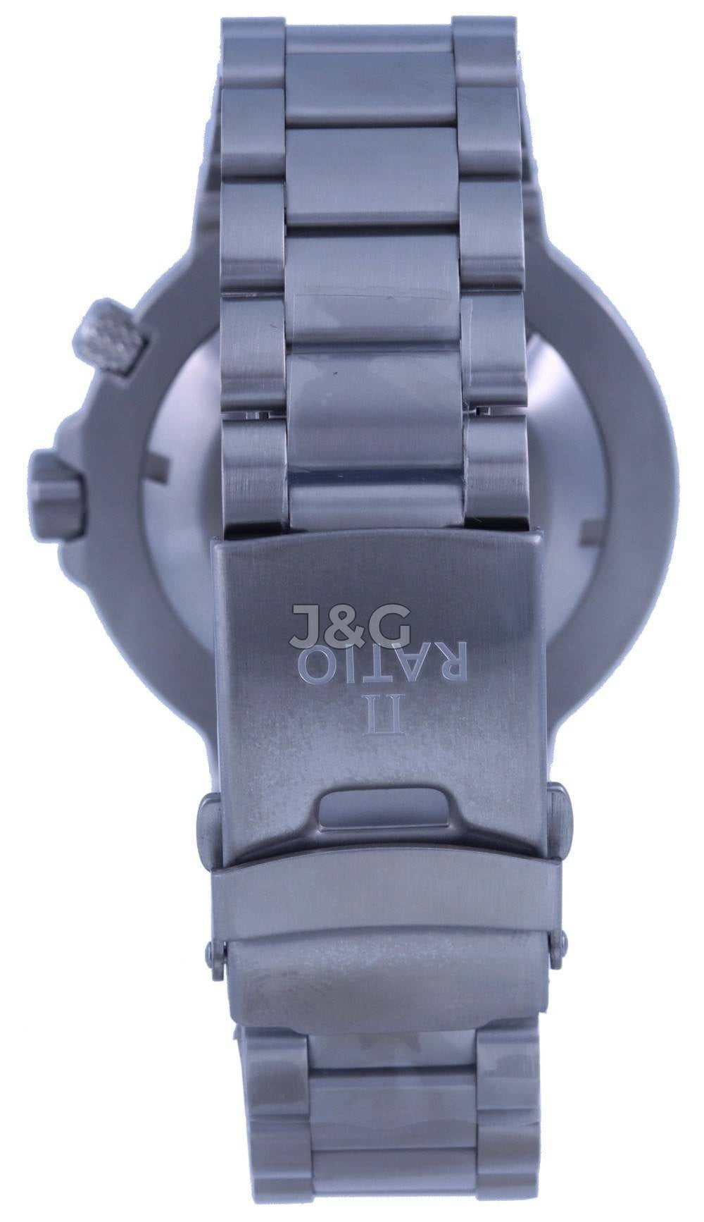 RATIO FreeDiver Date display Black Stainless steel Male 1050MD93-02V-BLK. A brand-new RATIO FreeDiver watch featuring a Black dial and a Stainless steel strap. Front view. - view 4