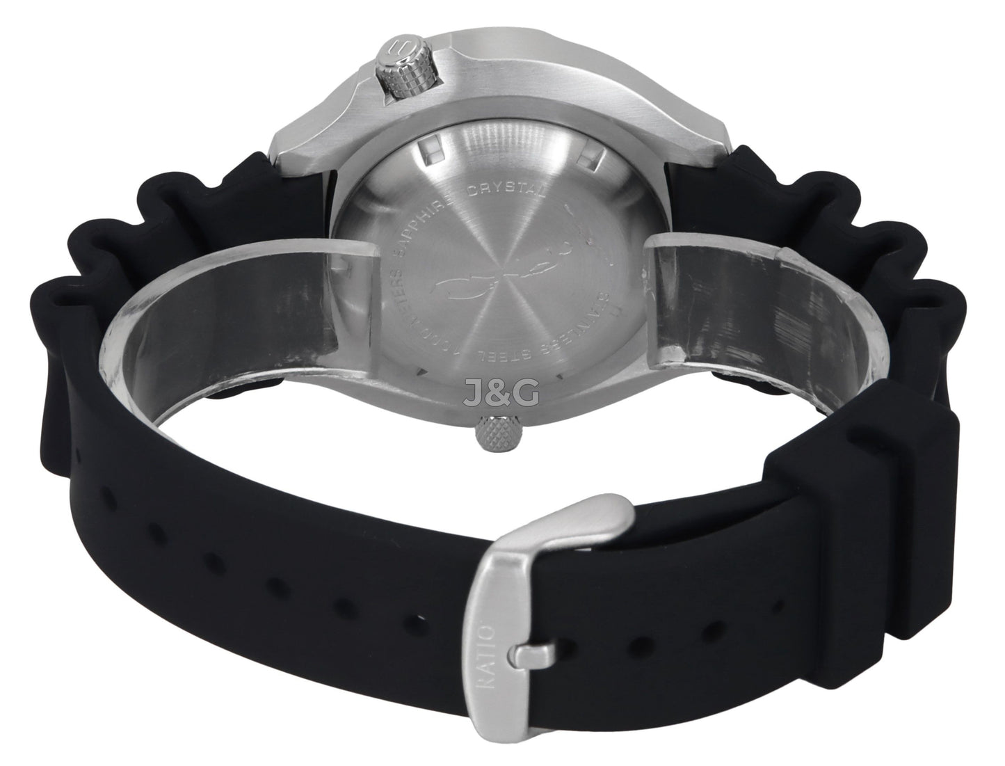RATIO FreeDiver Quartz movement Black Male 1038EF102V-BLK-V02. A brand-new RATIO FreeDiver watch featuring a Black dial. Angled view. - view 4