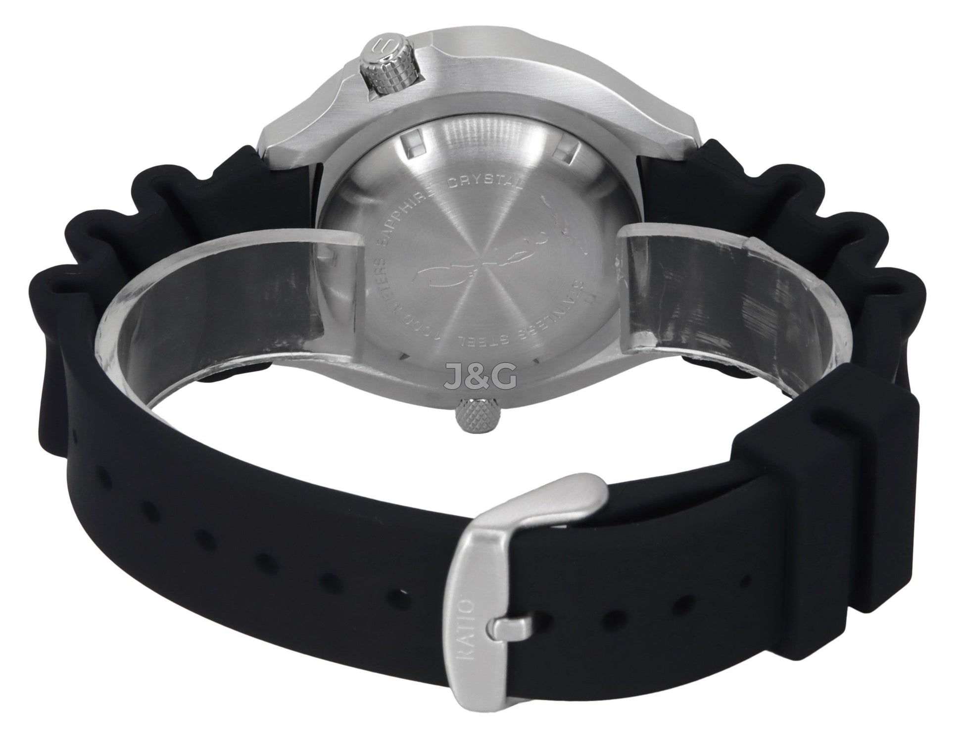 RATIO FreeDiver Quartz movement Black Male 1038EF102V-BLK-V02. A brand-new RATIO FreeDiver watch featuring a Black dial. Angled view. - view 4