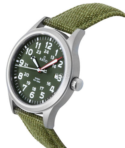 RATIO Quest Quartz movement Green Male RTQ029. A brand-new RATIO Quest watch featuring a Green dial. Front view. - view 3