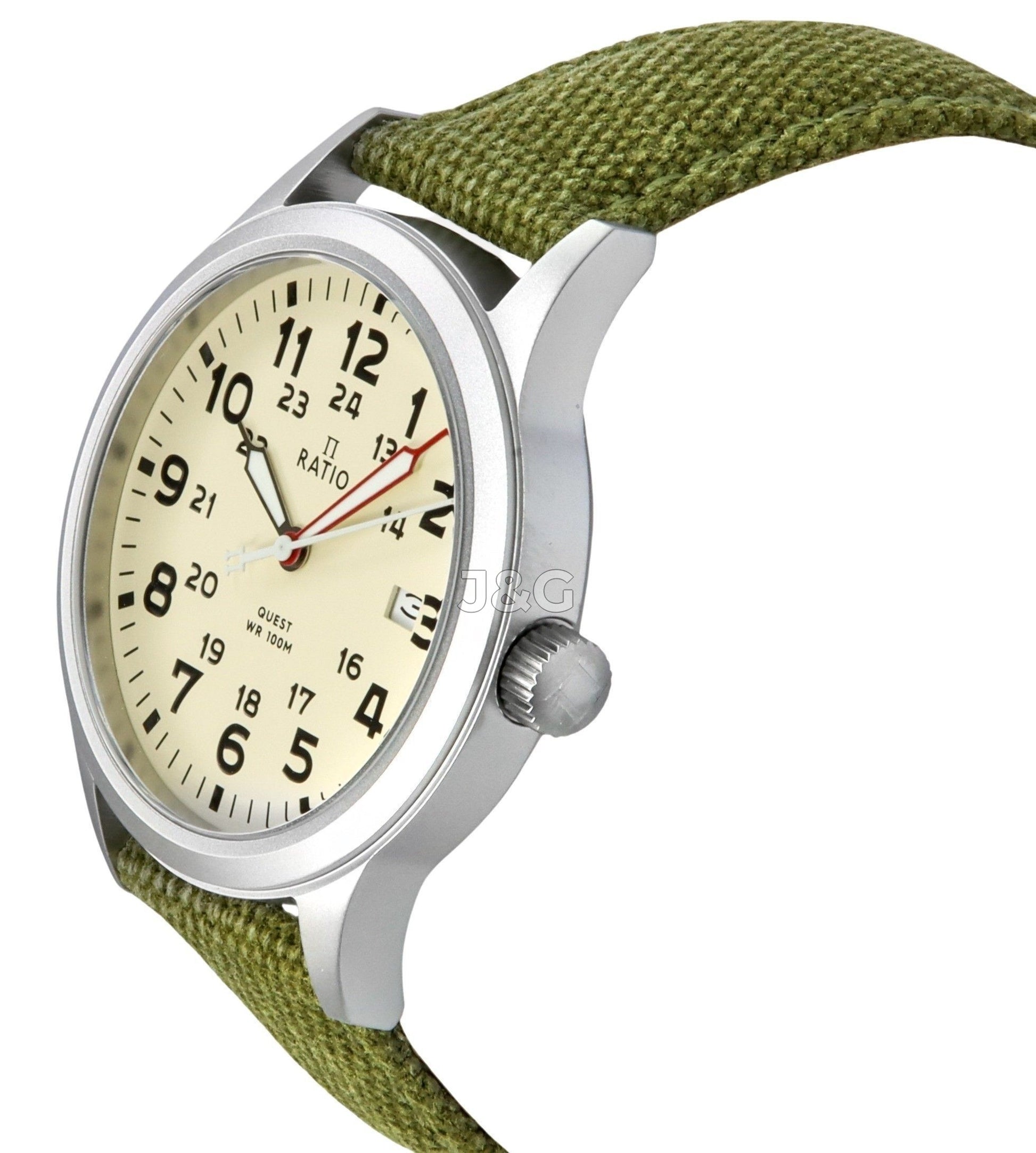 RATIO Quest Quartz movement White Male RTQ019. A brand-new RATIO Quest watch featuring a White dial. Front view. - view 3