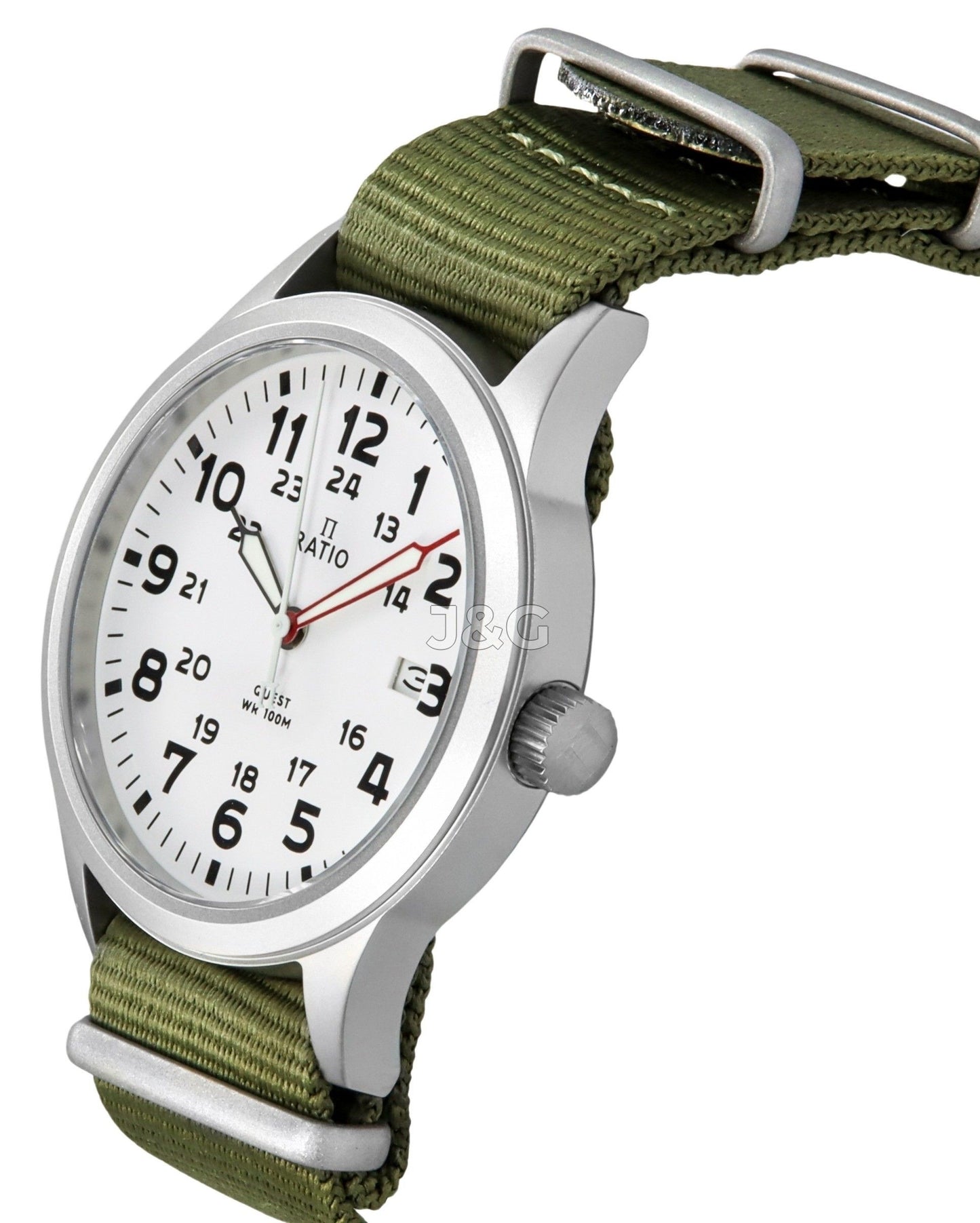 RATIO Quest Quartz movement White Nylon Male RTQ025. A brand-new RATIO Quest watch featuring a White dial and a Nylon strap. Front view. - view 3