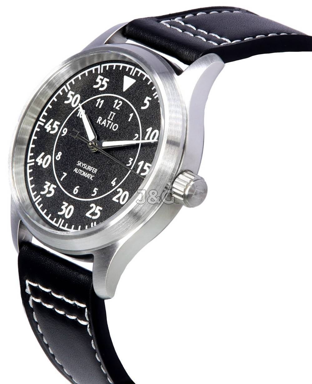 RATIO Skysurfer Automatic movement Blue Leather Male RTS320. A brand-new RATIO Skysurfer watch featuring a Blue dial and a Leather strap. Front view. - view 3