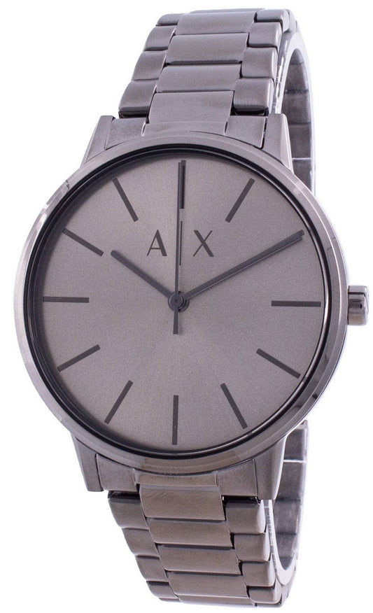 Refurbished Armani Exchange Cayde Grey Dial Quartz AX2722. A professionally refurbished Refurbished watch featuring a Grey dial and a Stainless steel strap. Angled view.