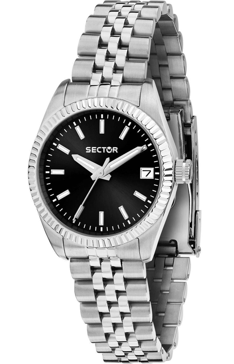 Sector 240 Stainless Steel Black Dial Quartz R3253240512 Wo. A brand-new Sector 240 watch featuring a Black dial and a Stainless steel strap. Side view.