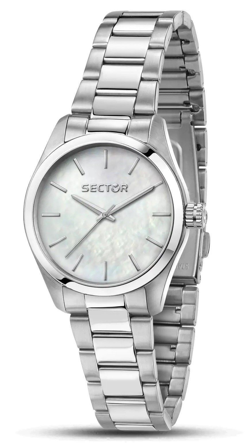 Sector 270 Just Time Stainless Steel Mother Of Pearl Dial. A brand-new Sector 270 watch featuring a Mother Of Pearl dial and a Stainless steel strap. Side view.