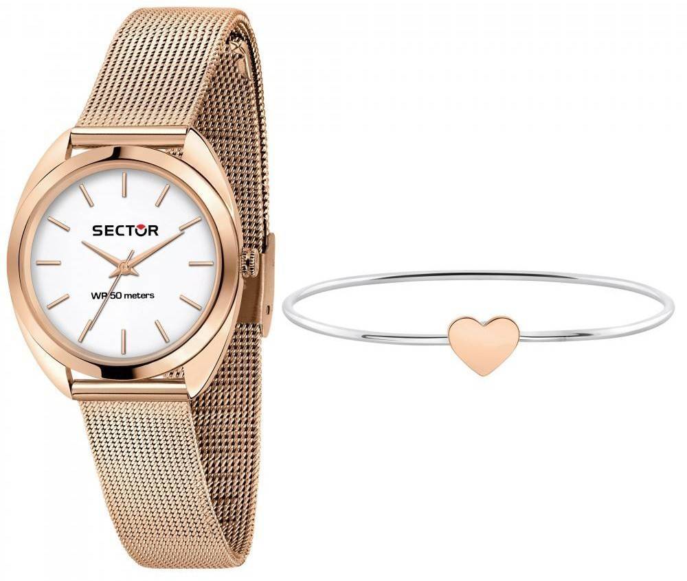 Sector 955 White Matt Dial Rose Gold Tone Stainless Steel. A brand-new Sector 955 watch featuring a Stainless steel strap. Front view.